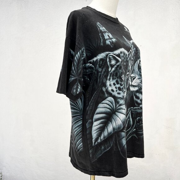 Vintage 90s Nature All Over Print Leopard in Jungle Single Stitch T-Shirt Sz Lrg - Picture 8 of 15